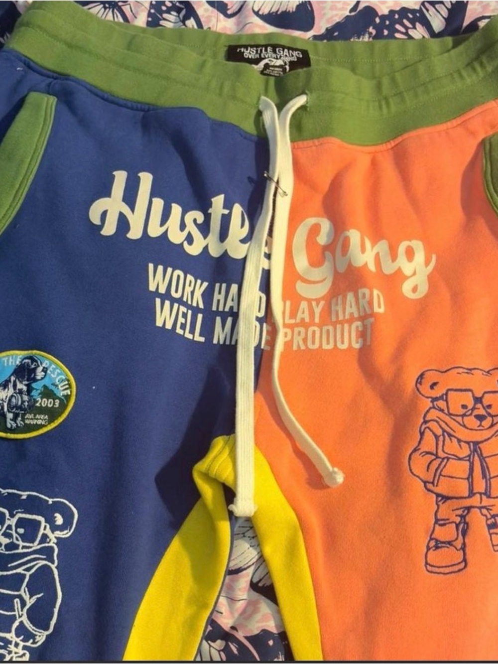 TI’s Hustle Gang Colorblock Sweatpants - Blue/Orange/Green/Yellow